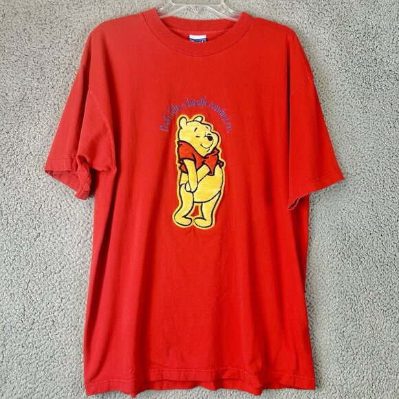 VTG 90s Disney Winnie The Pooh T Shirt XL Red Embroidered Soft Pooh Graphic - Picture 1 of 7
